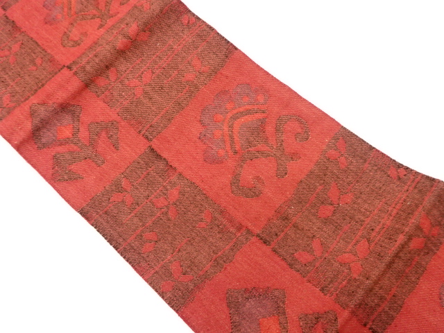 JAPANESE KIMONO / VINTAGE NAGOYA OBI / MAWATA TSUMUGI / WOVEN FLORAL PLANTS & CHECKERED